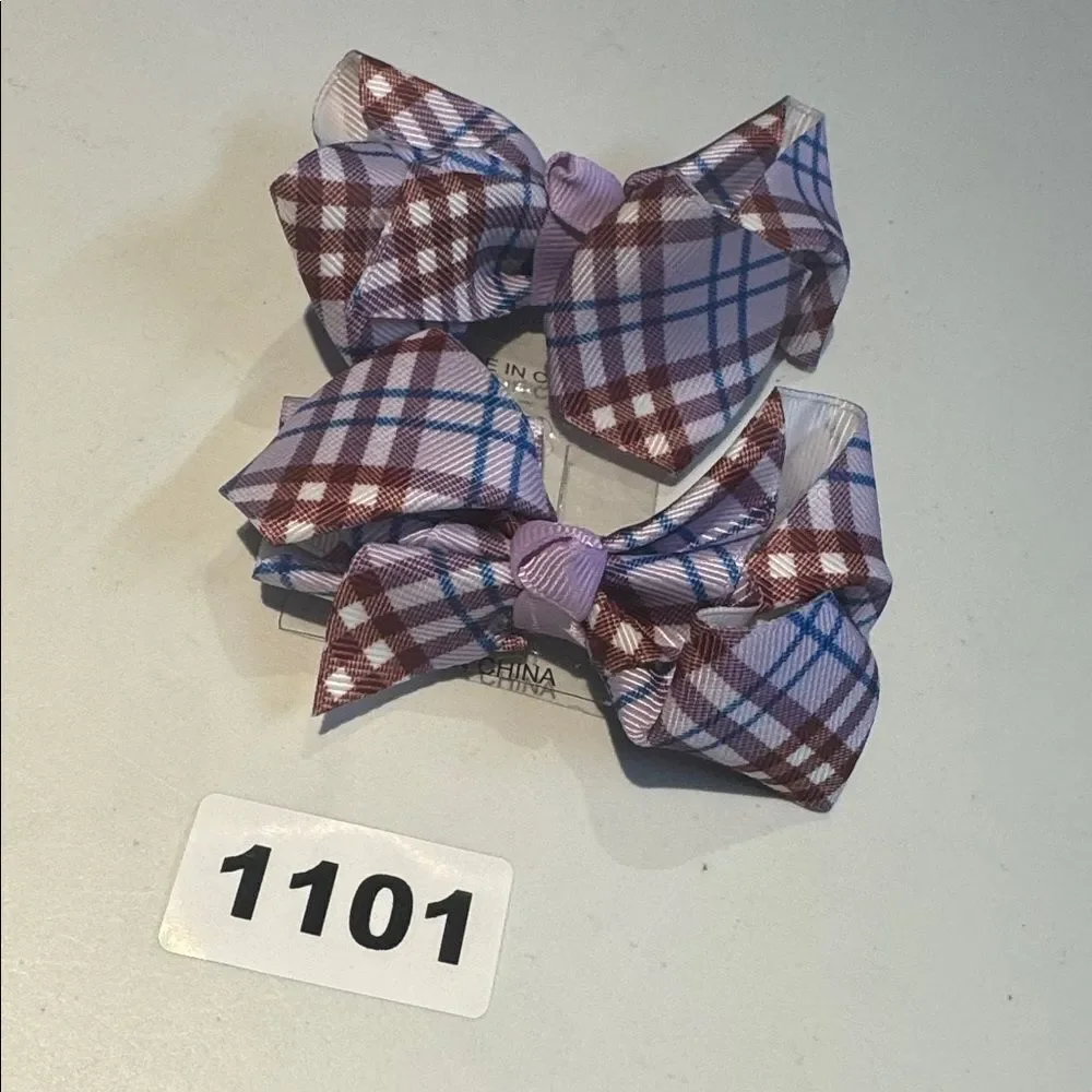 1101 Set of Two Purple plaid alligator clip hair bows